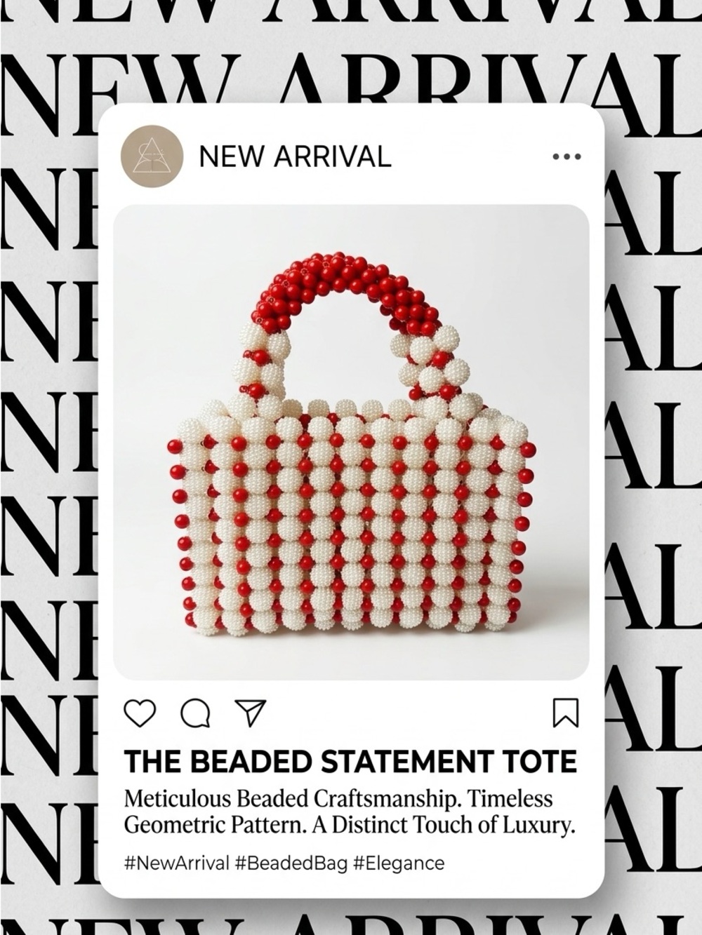 White and Red Beaded Mini Top-Handle Bag